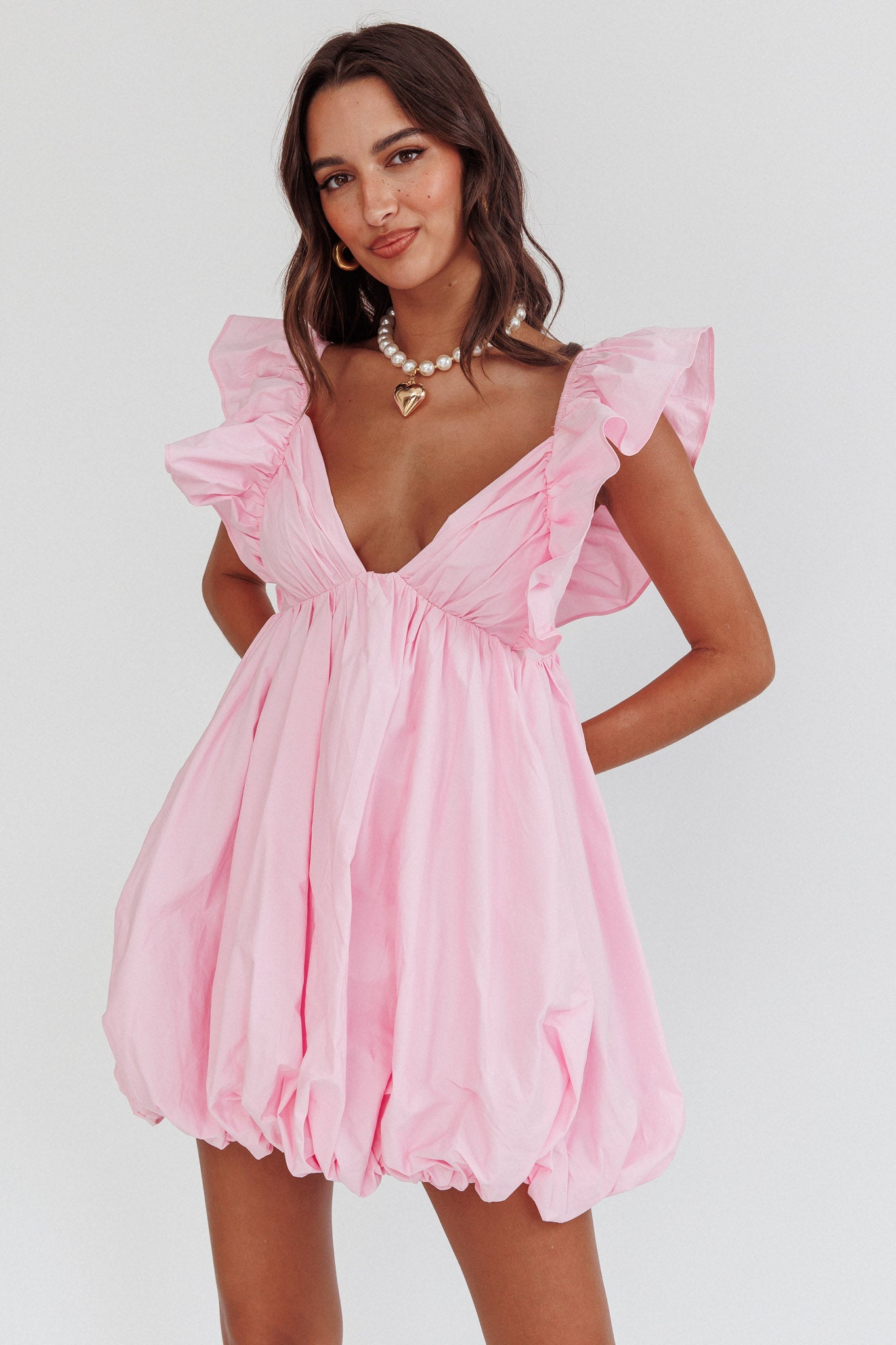 Shop the Horoscope Bubble Hem Mini Dress Blush