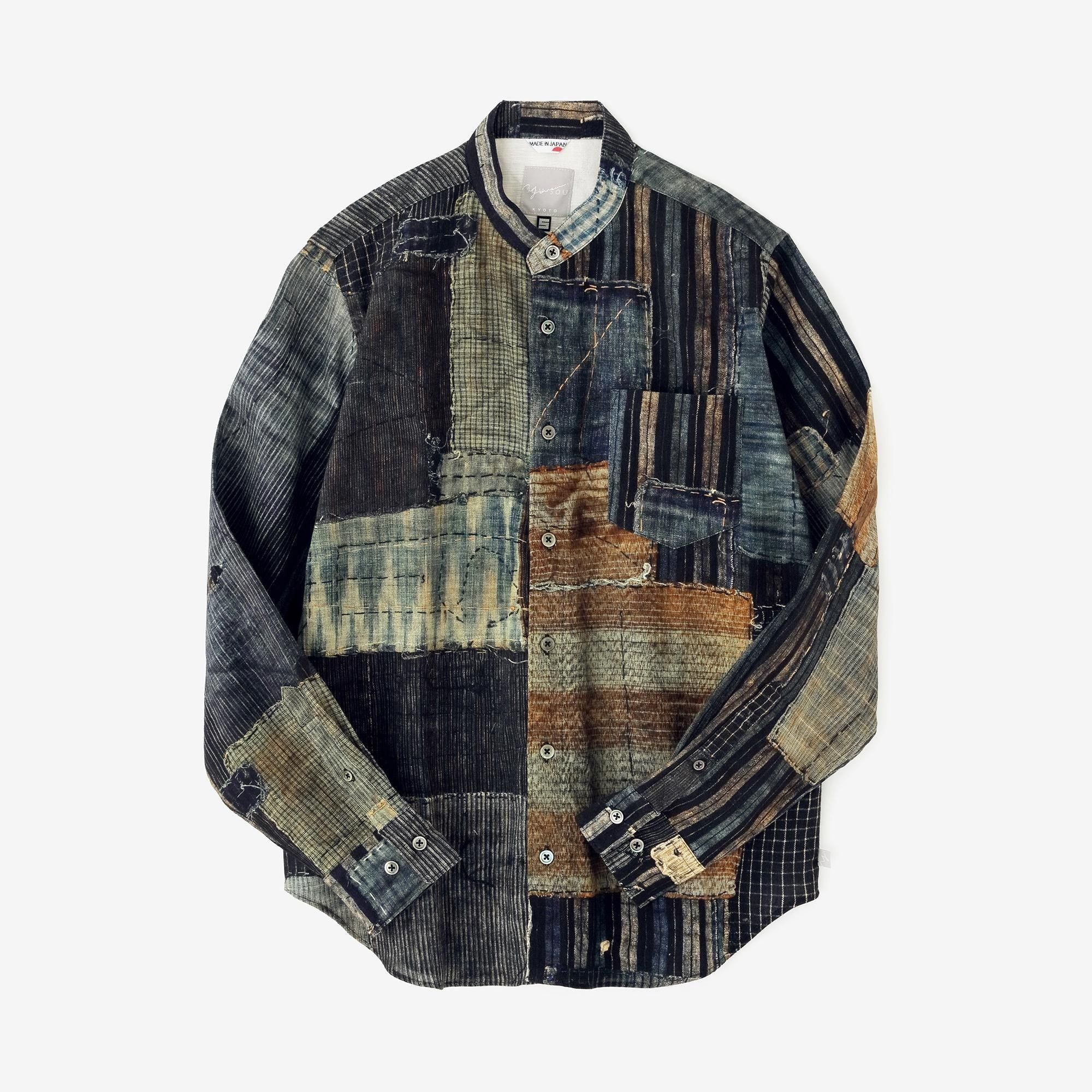 3月17日頃発送予定】高島縮 20/20 スタンドカラーシャツ／BORO II IJ