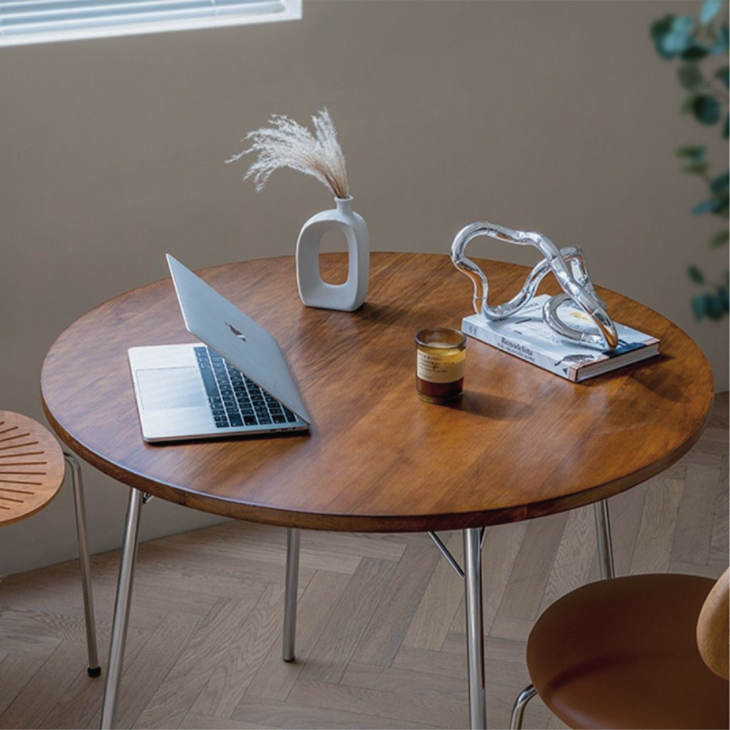 無垢材×スチール脚ラウンドテーブル｜おしゃれで多用途 – 6JOHAN