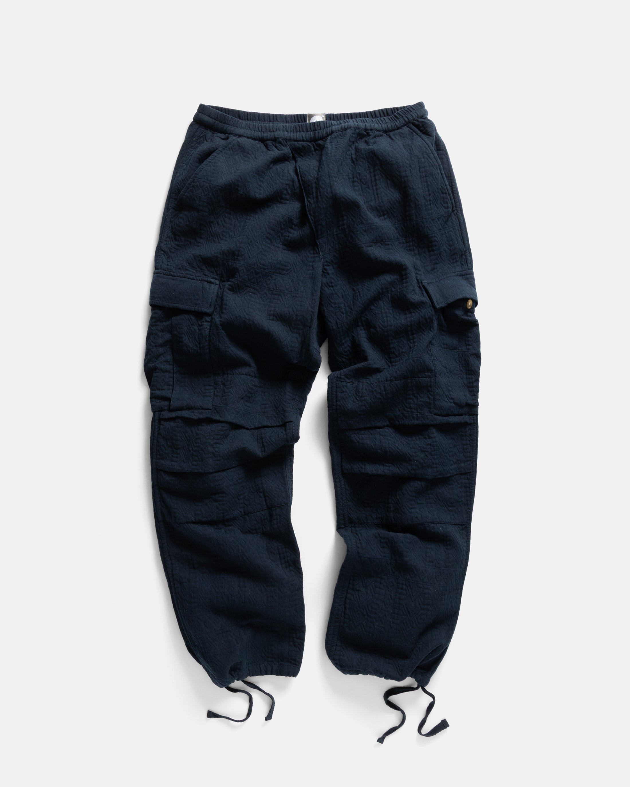 GORECKI CARGO PANT - NAVY DOUBLE WEAVE JACQUARD COTTON – 18 East