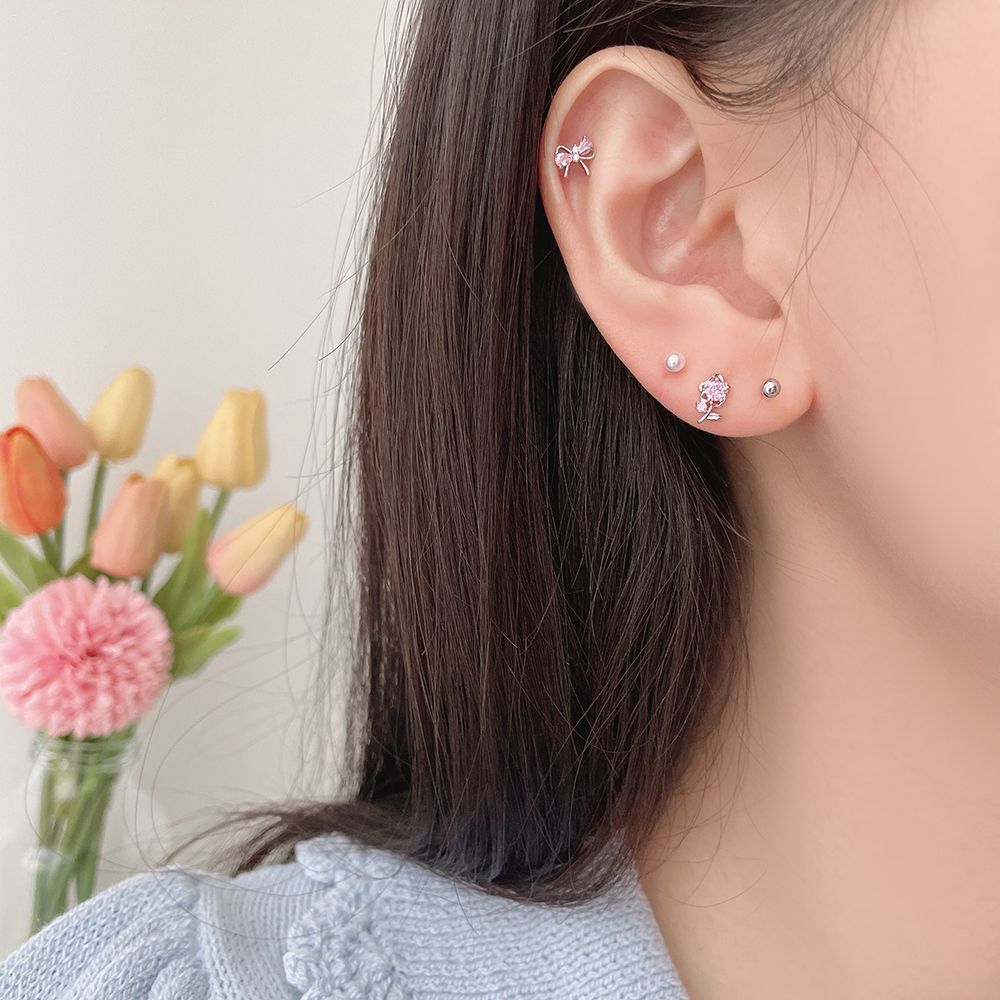 4個SET]ピンク フラワー キュービック 花 ピアスピアス セット (2Color