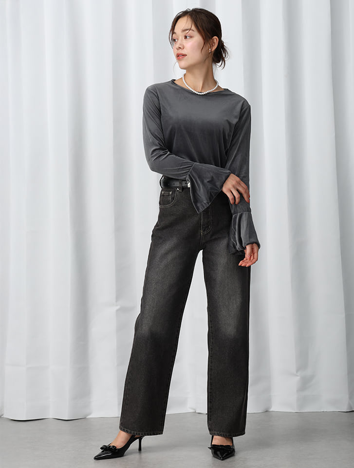 Edit Sheen フレアスリーブベロアトップス | 人気レディース