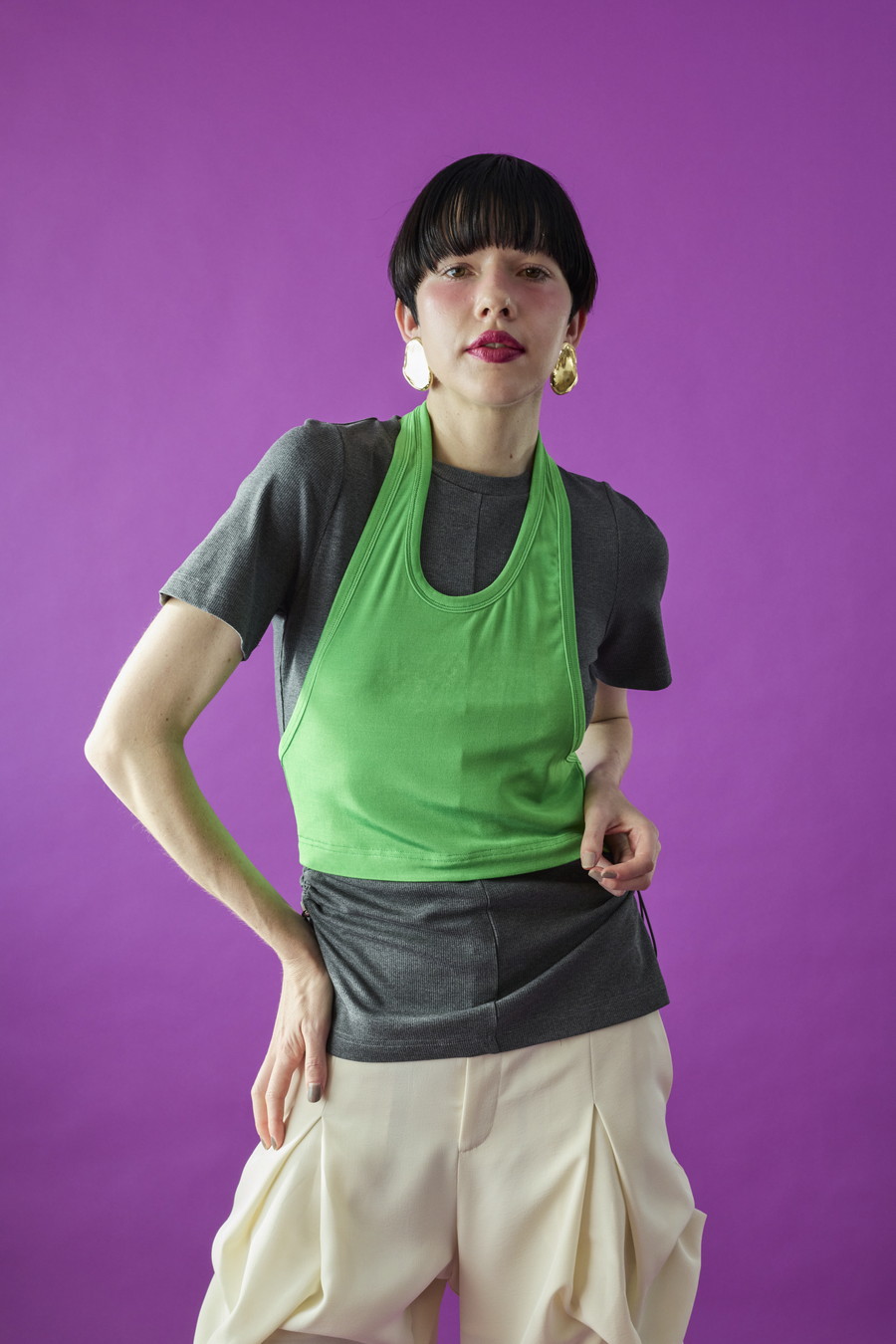 OMMO オリーブ色 ポケット付き トップス OMMO オリーブ色 ポケット付き