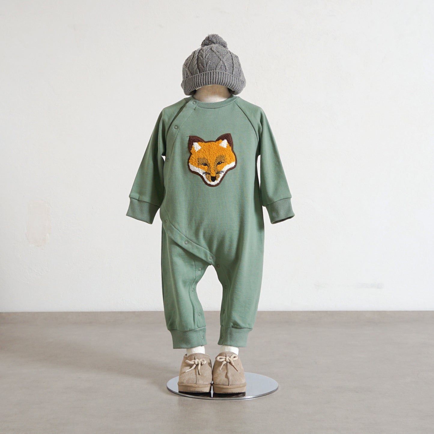きつねワッペン裏毛ロンパース モスグリーン 70・80cm – 10mois 公式