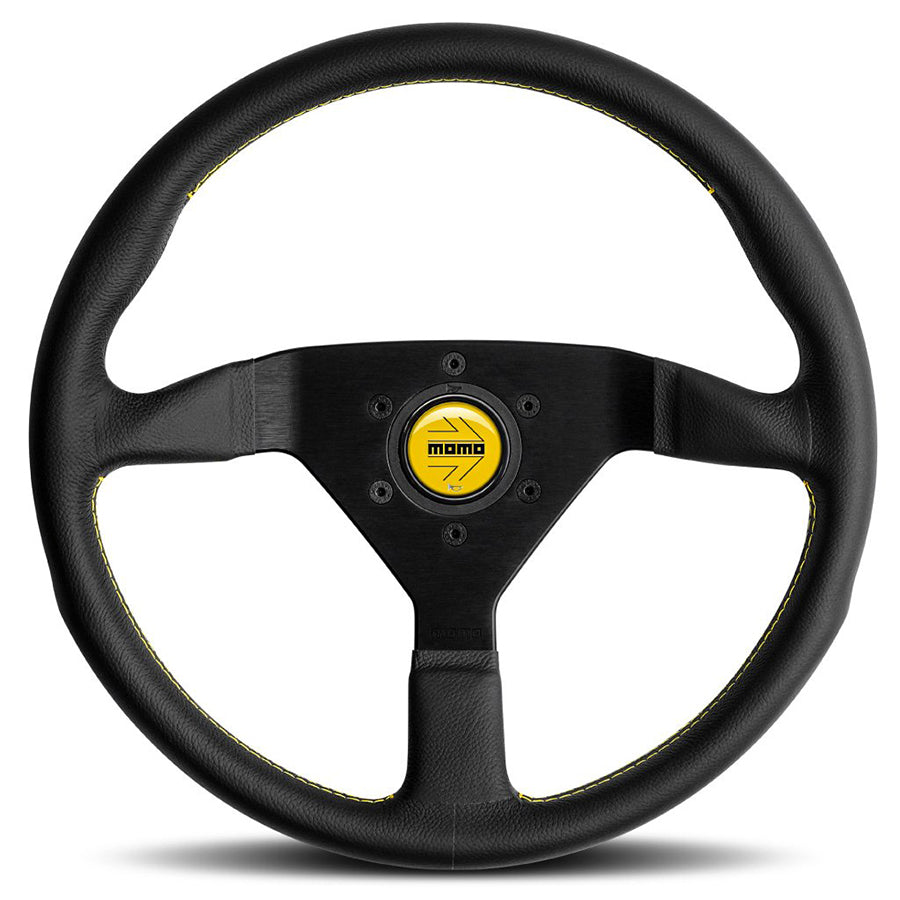 MOMO MONTE CARLO STEERING WHEEL (350mm/BLACK LEATHER W/ YELLOW STITCH)