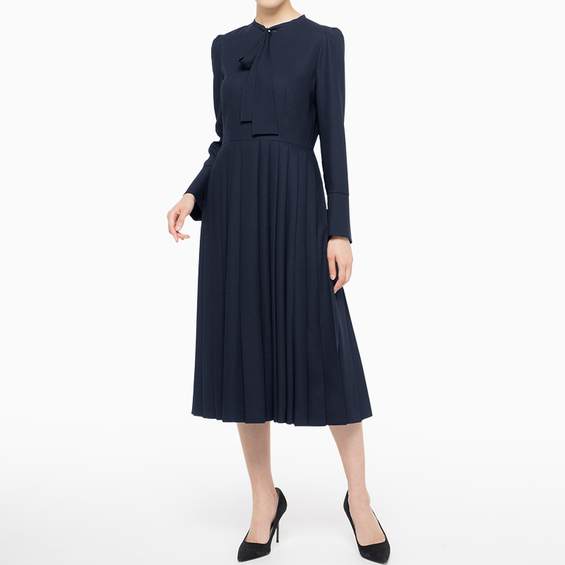 CELFORD（セルフォード）ボウタイ＆プリーツデザインワンピース-ドレス