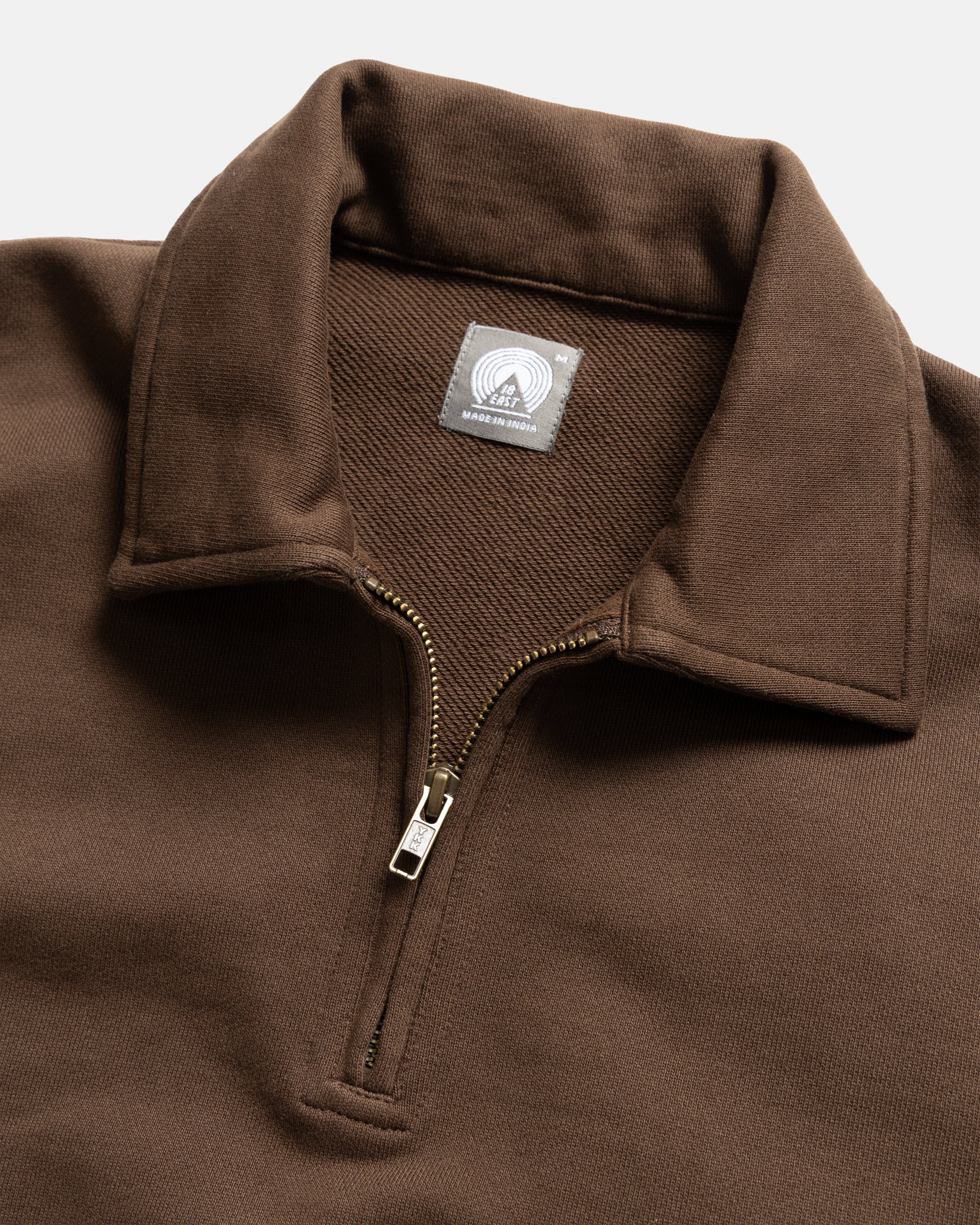 COLLAN ZIP COLLAR SWEATSHIRT - FONDENTE BROWN 19oz. ALL COTTON