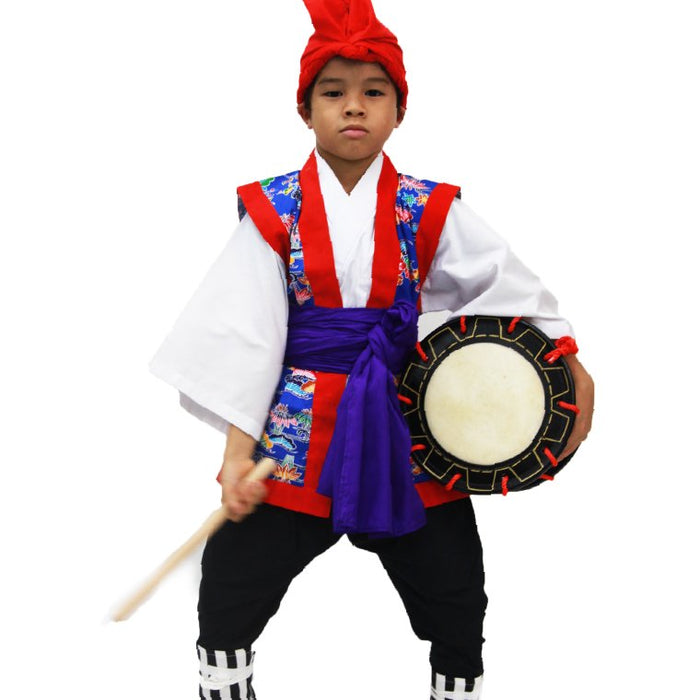 子供用エイサー打掛（紫衿×赤紅型柄） | つは琉球店