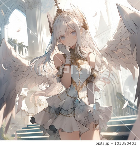 可愛らしく微笑む天使の少女| Generative AIのイラスト素材 [103380403