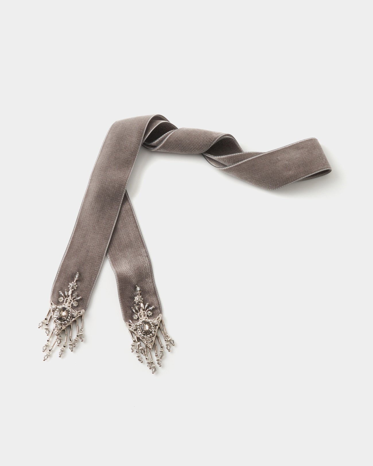 crystal silver tip velvet long ribbon Brown – tanakadaisuke