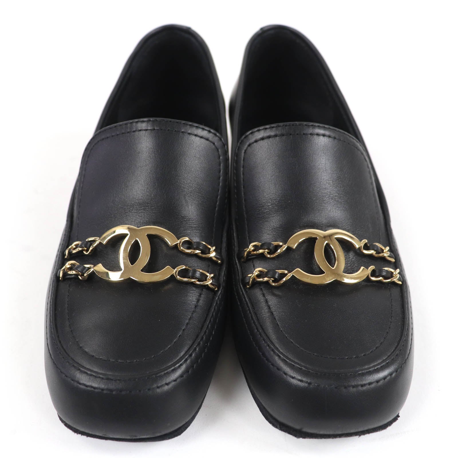 CHANEL Black loafers Women COCO Mark Chain Leather シャネル