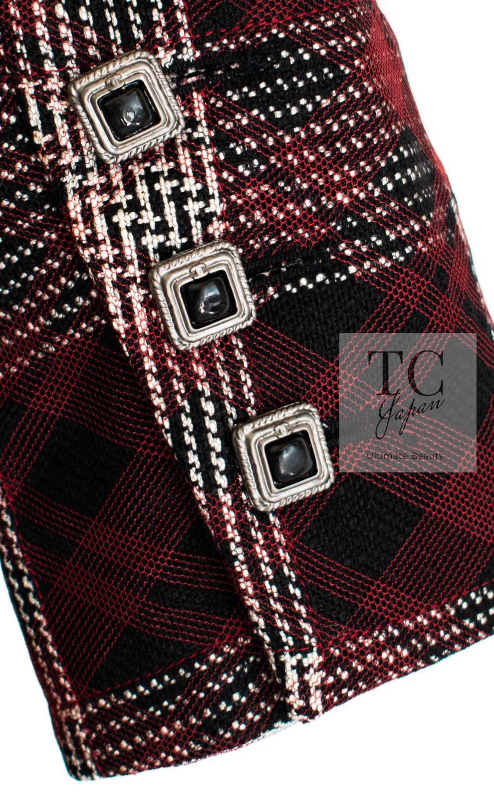 シャネル ジャケット CHANEL バーガンディ ブラック タータン チェック