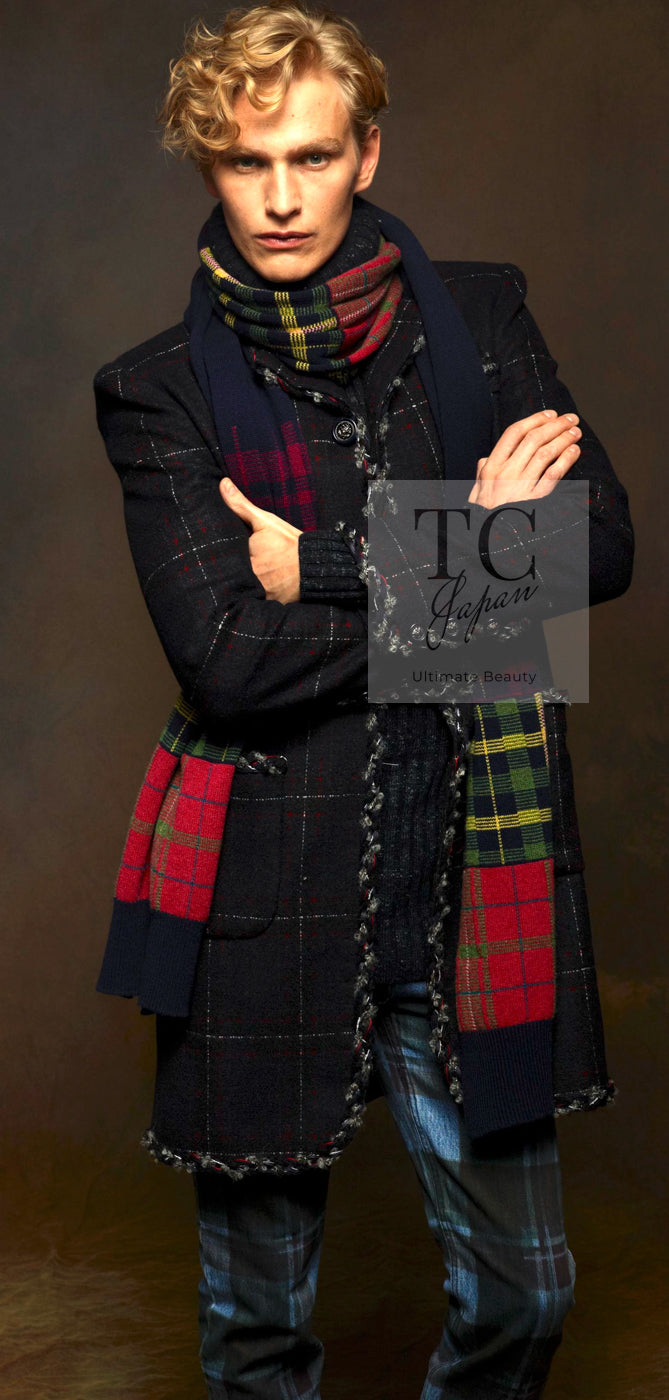 シャネル コート CHANEL ブラック チェック ウール カシミヤ ノー