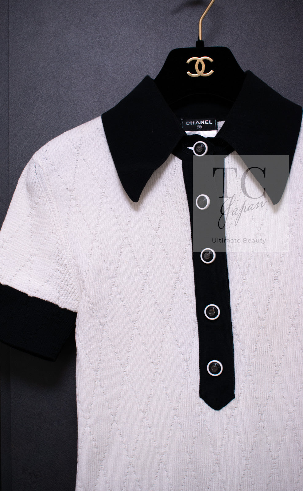 シャネル ポロシャツ トップス CHANEL ホワイト ブラック コットン