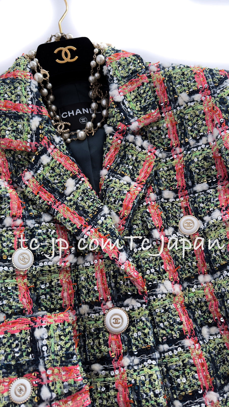 シャネル ジャケット CHANEL グリーンオレンジ ネイビーミックスカラー