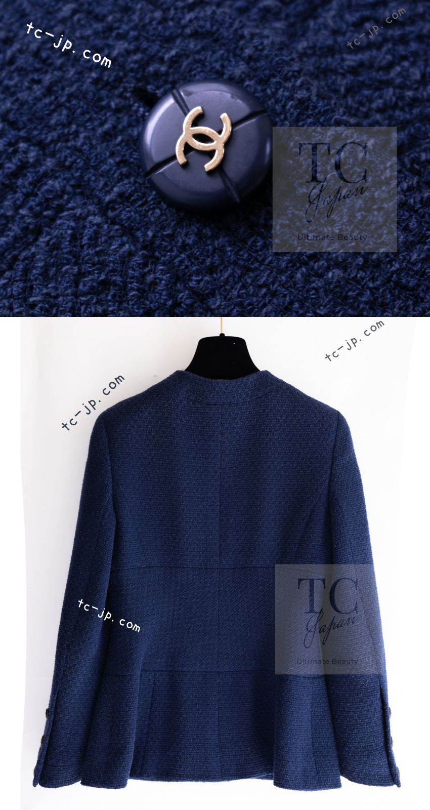 シャネル ジャケット CHANEL ヴィンテージ ネイビー ウール コットン