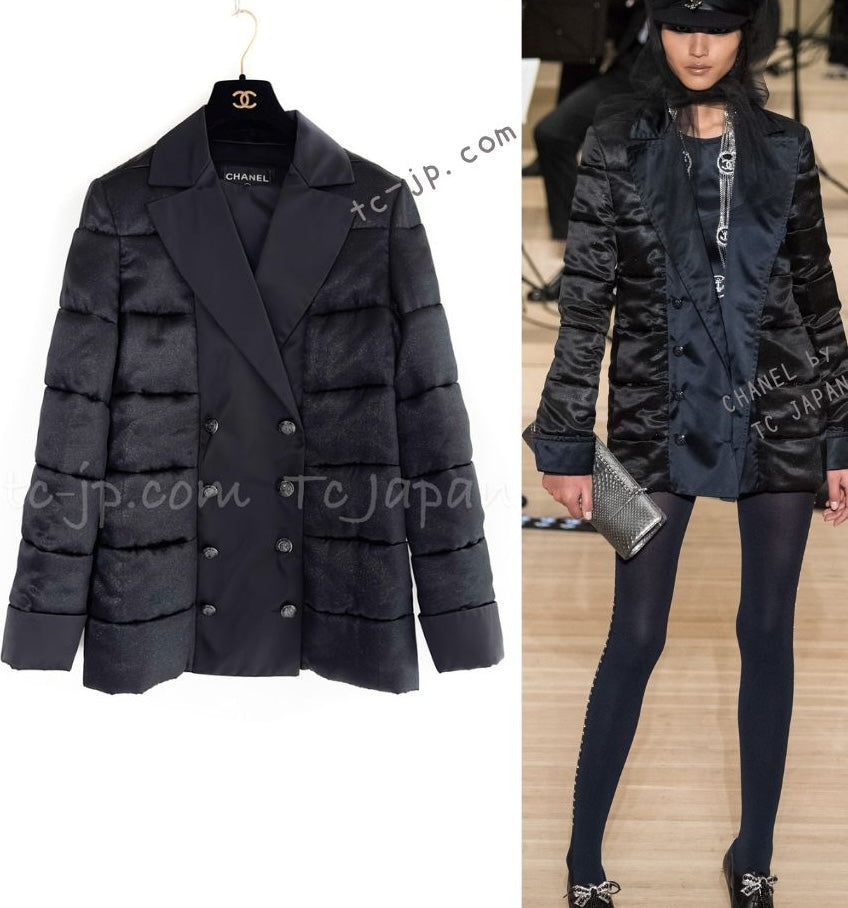シャネル ジャケット コート CHANEL ブラック シルク100% 中綿ダウン
