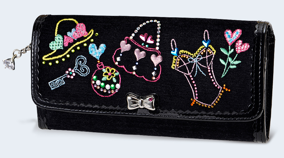 新品Think Bee 花柄ボタン装飾の長財布 Think Bee!◇長財布/--/BLK/花