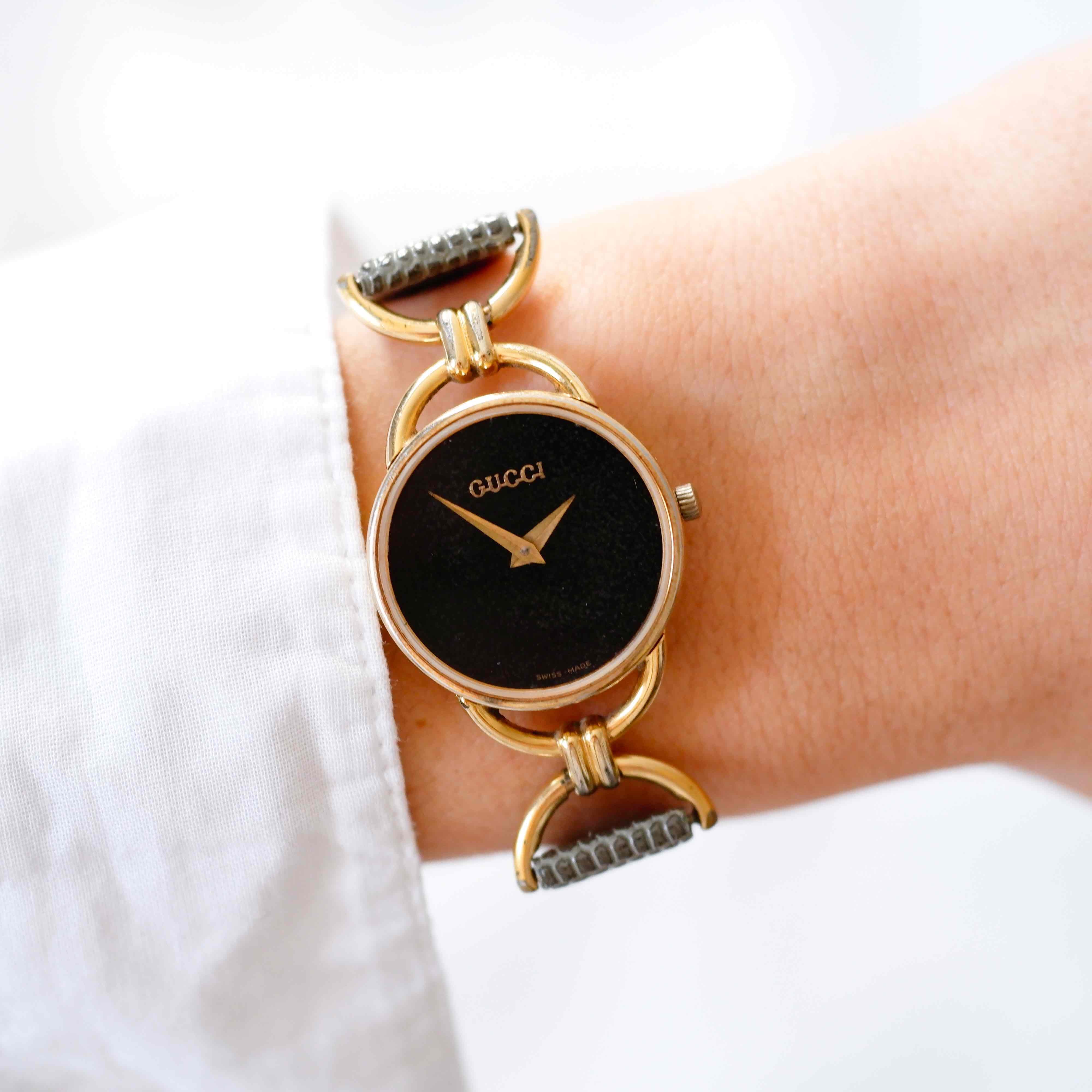 Gucci 6000.2.l Watch: Vintage Ladies 90s Gold and Tropical Black
