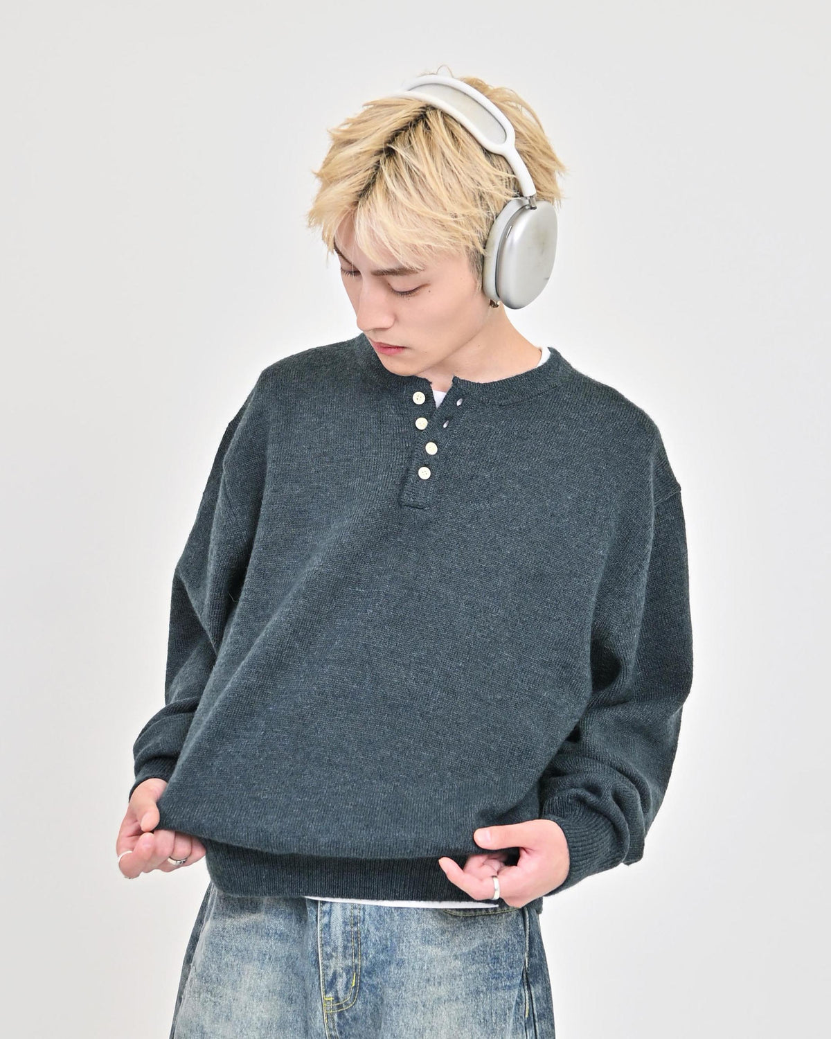 10日以内お届け】ウールブレンドヘンリーネックニット L2143