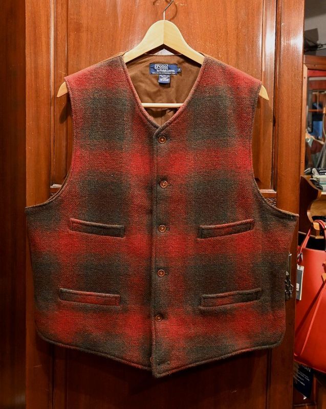 90s VTG/USED ポロラルフローレン ウール オンブレチェック ベスト