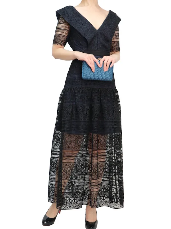 SELF PORTRAIT（セルフポートレイト） レースロングドレス（ブラック