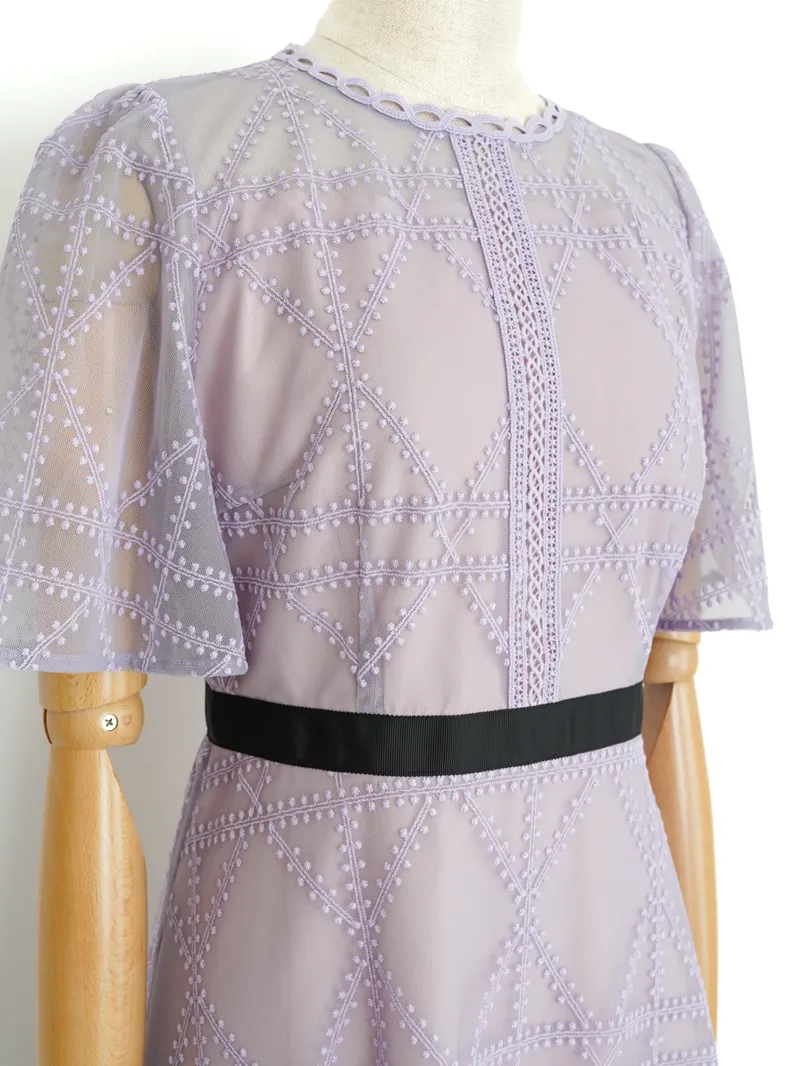 CELFORD（セルフォード） プレイドパターンチュールドレス（ラベンダー