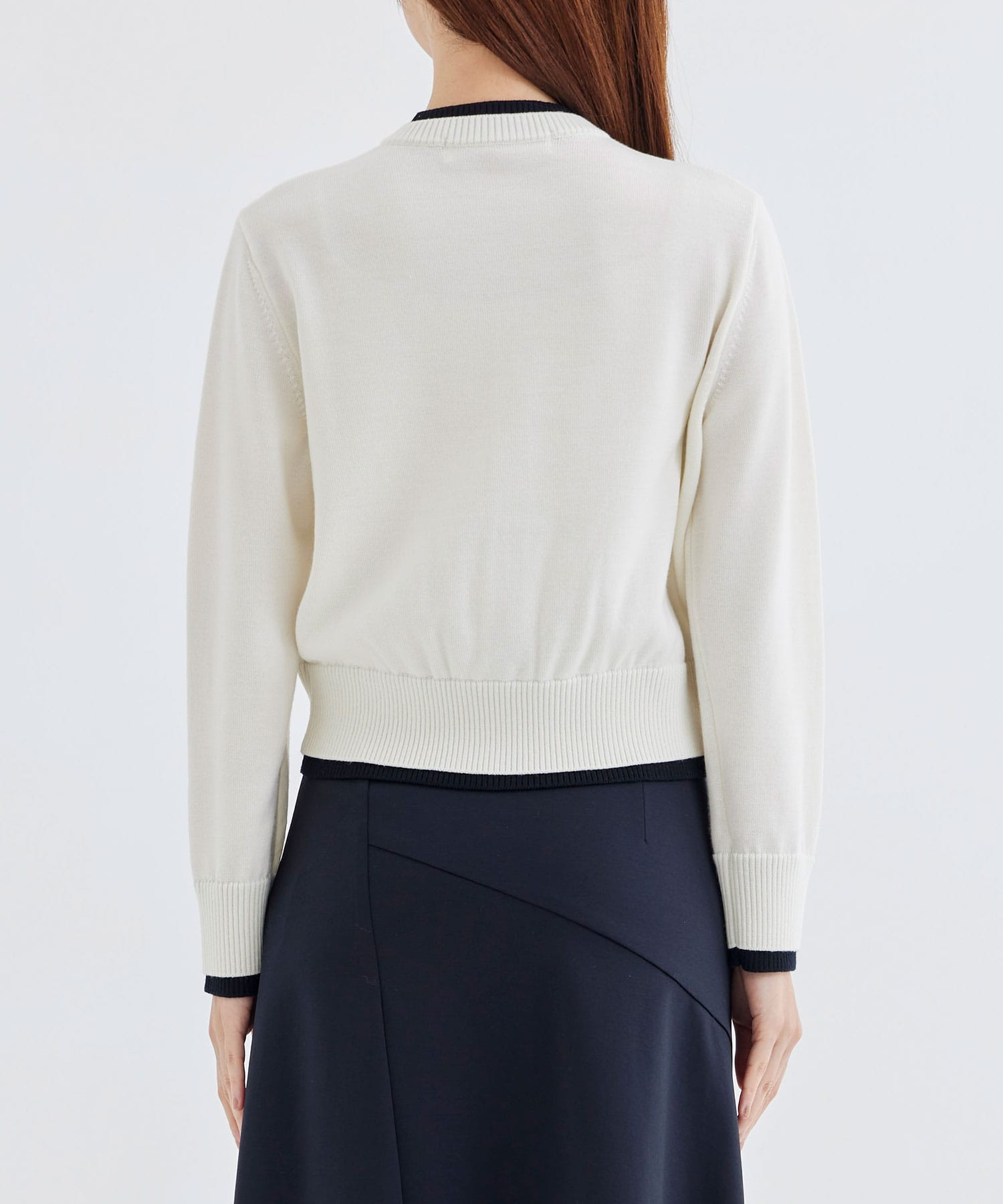 WASHABLE WOOL BICOLOR KNIT CARDIGAN(36 WHITE): THE TOKYO: WOMENS