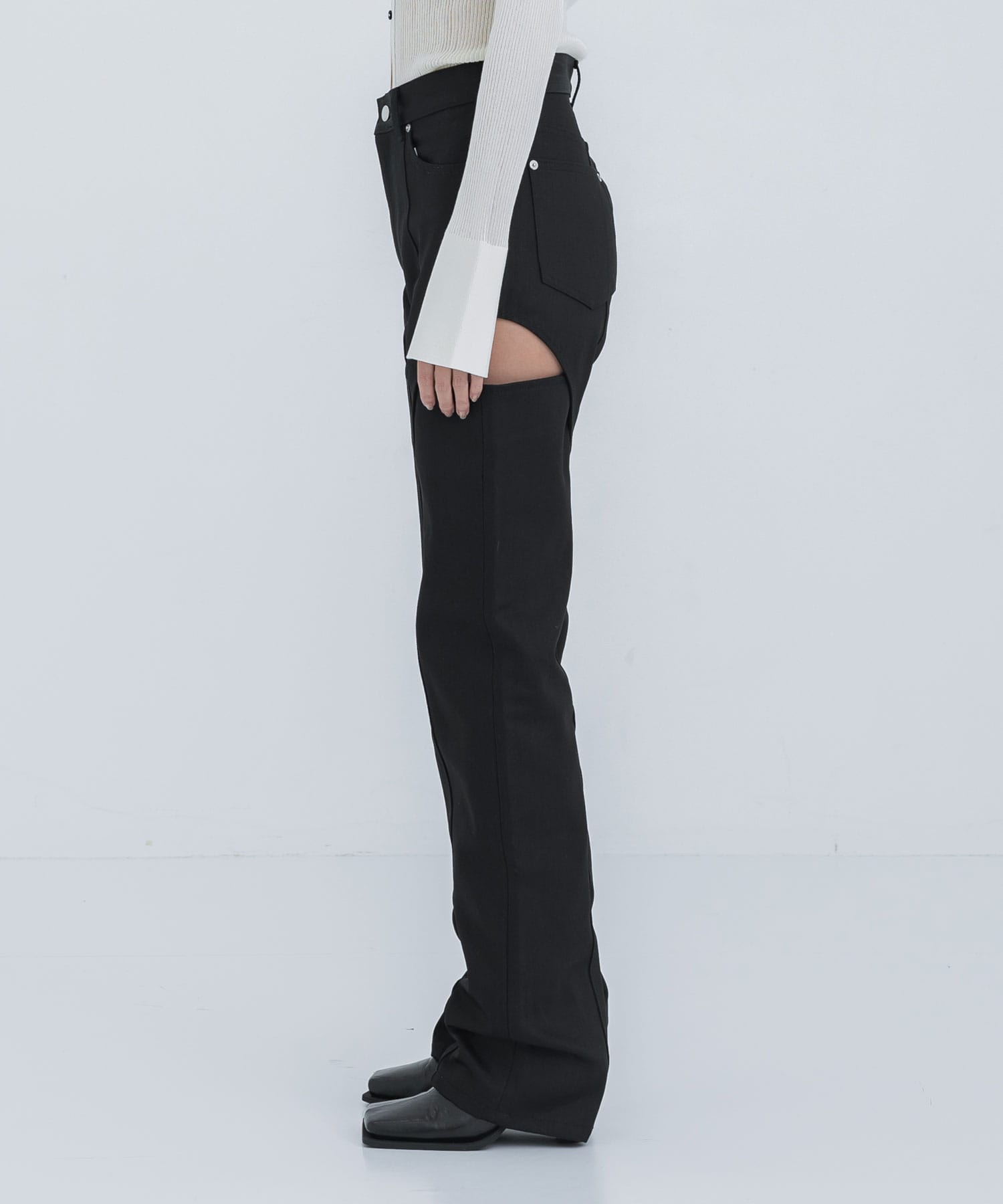 EX RIGID DENIM HOLLOWED OUT PANTS(XS BLACK): JOHN LAWRENCE