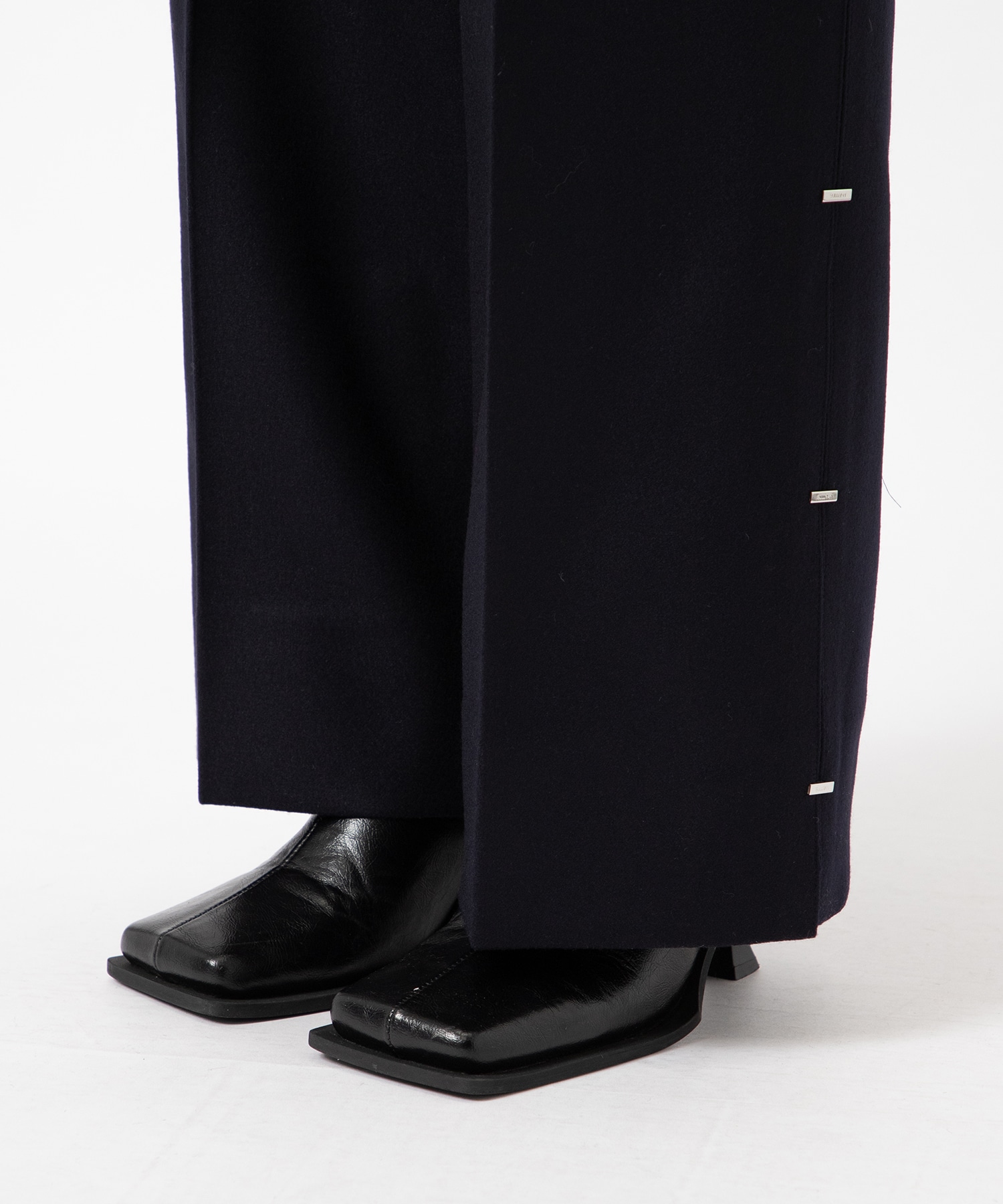 MELTON METAL LINE WIDE TROUSERS(XS NAVY): JOHN LAWRENCE SULLIVAN