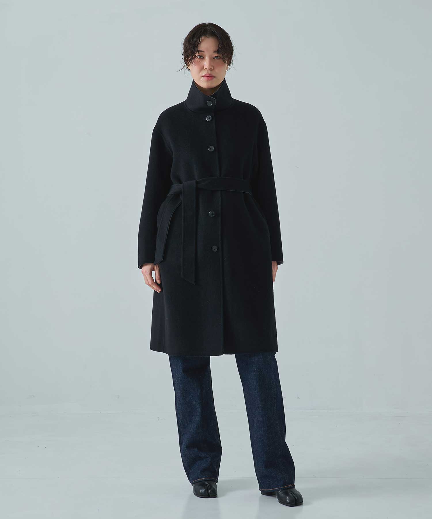 CASHMERE/SILK/WOOL STAND OVER COAT(40 BLACK): THE TOKYO: WOMENS