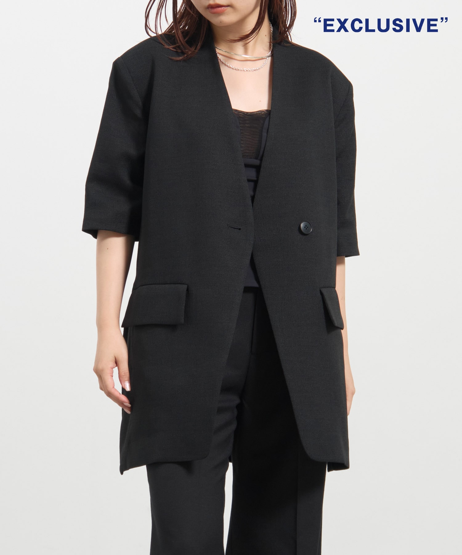 別注 side slit half sleeve jacket(FREE BLACK): Louren: WOMENS｜THE