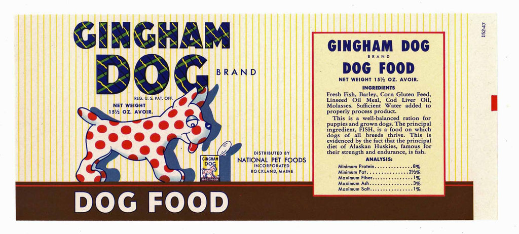 Gingham Dog Brand Vintage Maine Dog Food Can Label – thelabelman