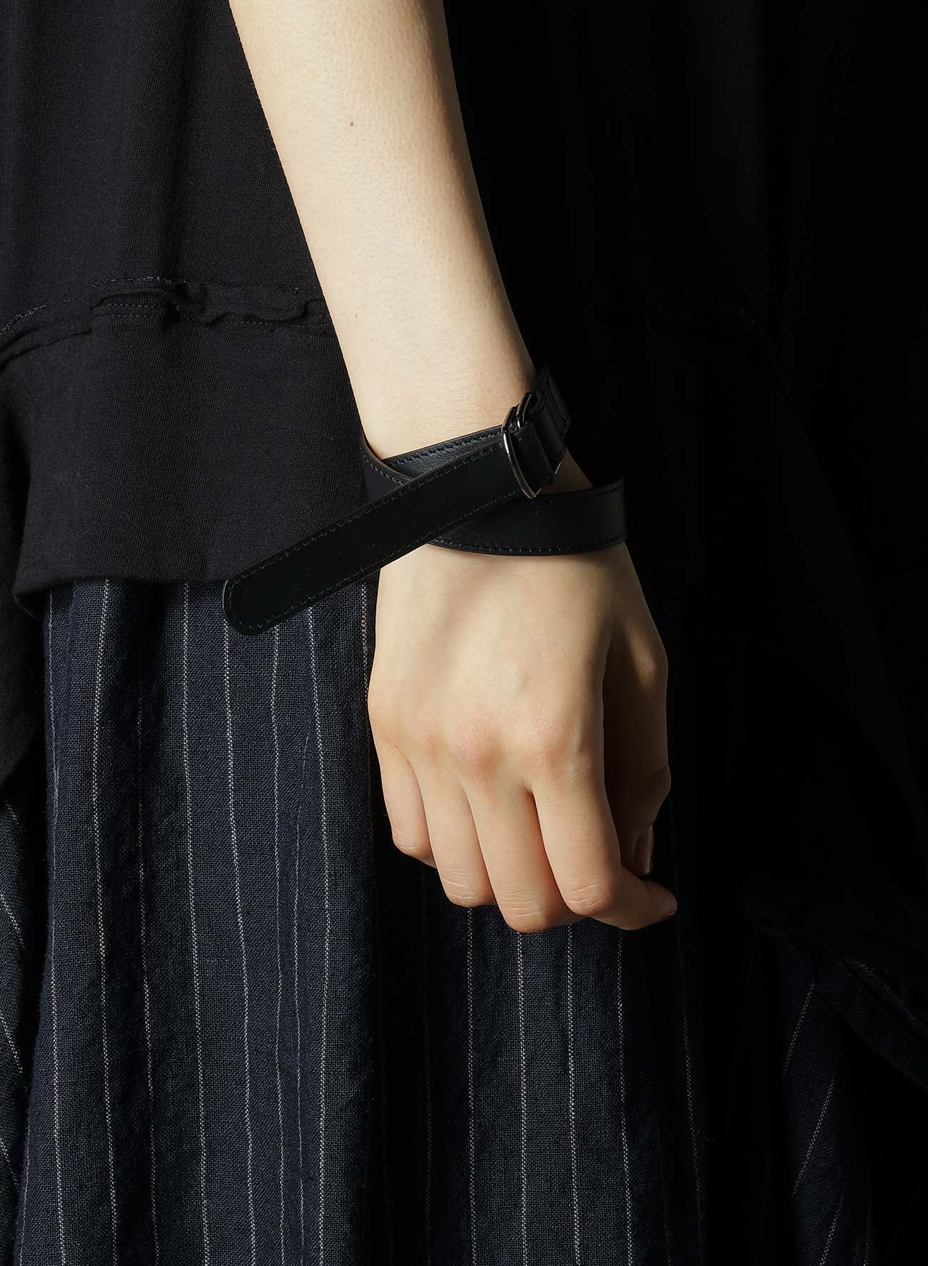ITALIAN LEATHER DOUBLE BANGLE(FREE SIZE Black): Soldes｜THE SHOP