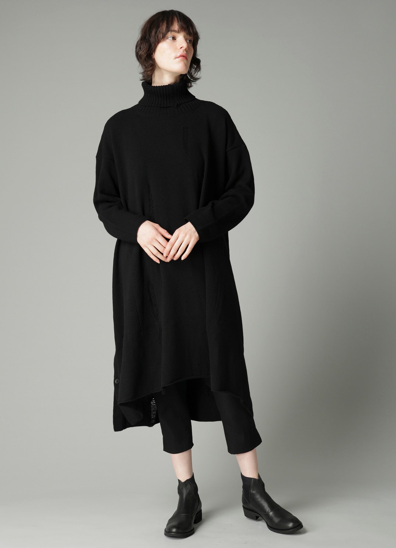 India DAMAGED HIGH NECK DRESS(S Black): Yohji Yamamoto｜THE SHOP