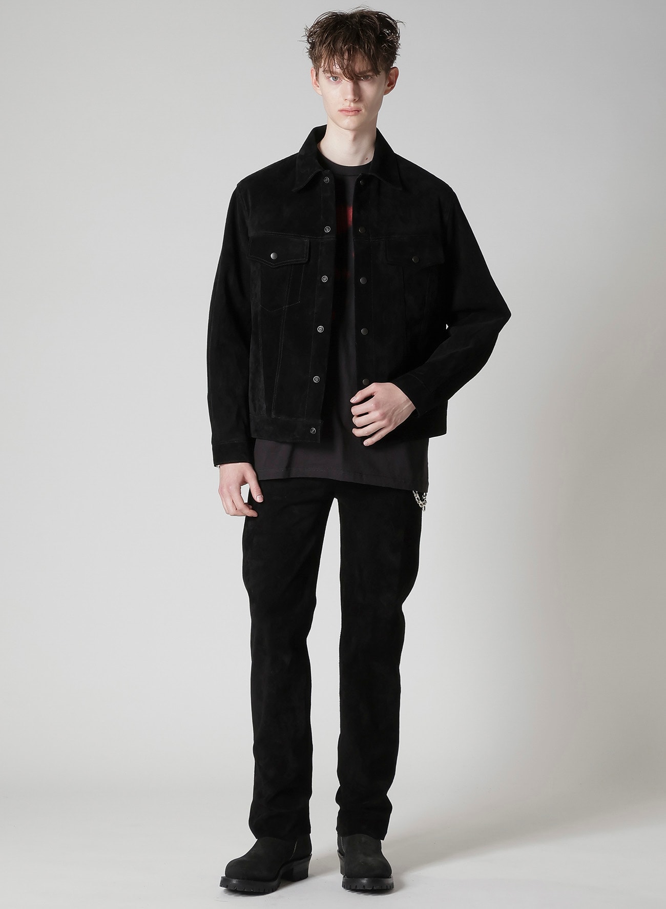 Y's for men × MASSES】HORSE SUEDE LETHER TRUCKER JACKET(S Black