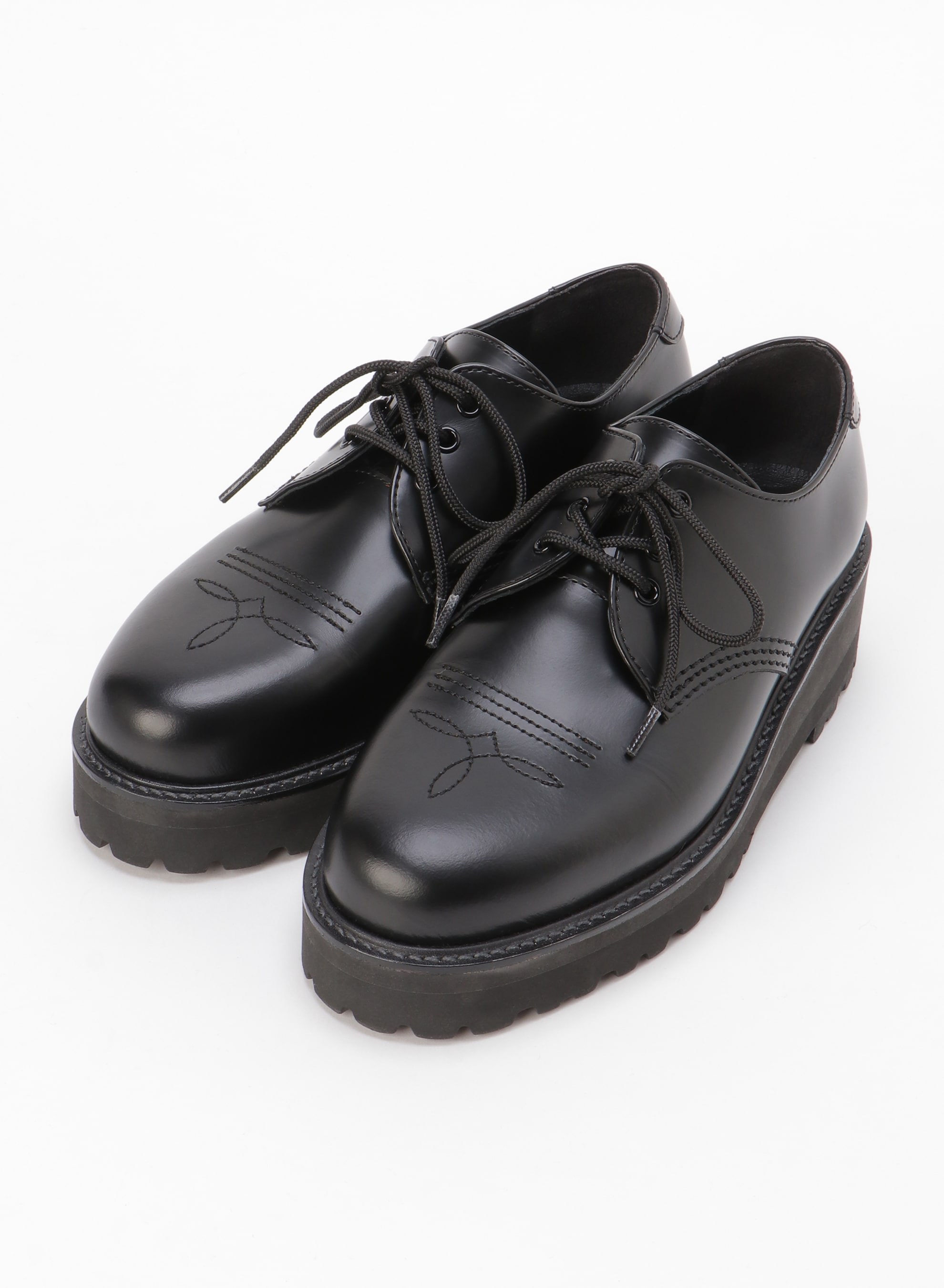 GLASS LEATHER FRINGE TONGUE SHOES(22.5 Black X Black): Vintage