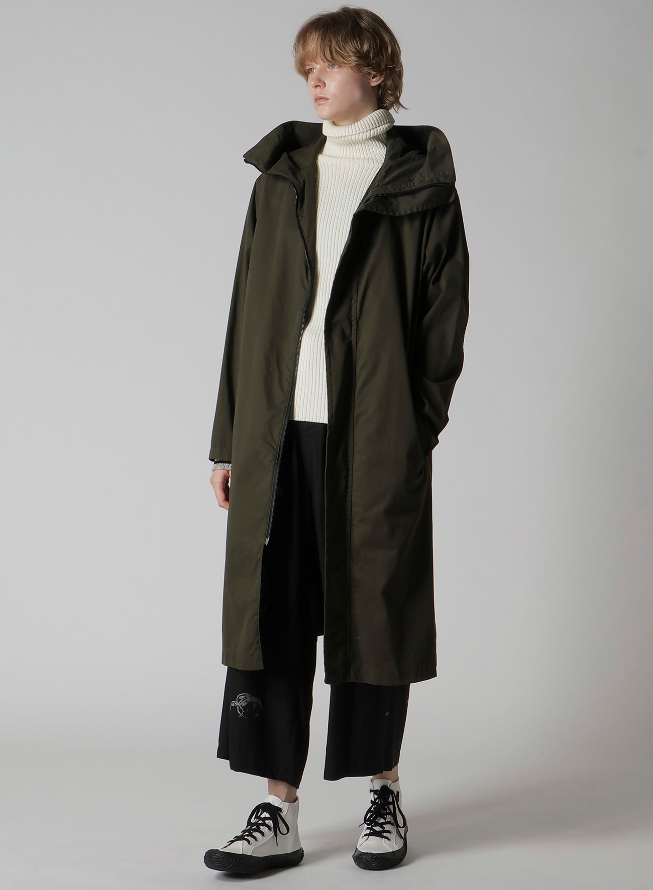 COTTON TWILL GARMENT DYE HOODIE COAT(XS Khaki): Soldes｜THE SHOP