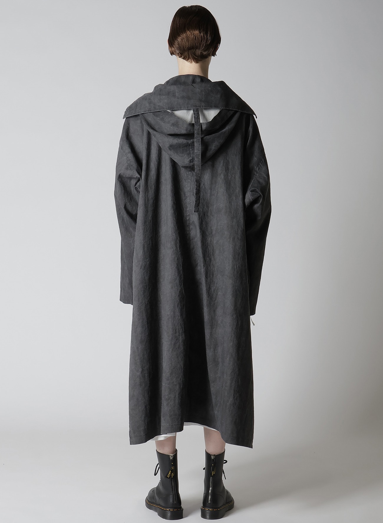 RAMIE/NYLON PIGMENT COATING BIG ANORAK COAT(XS Black): Vintage