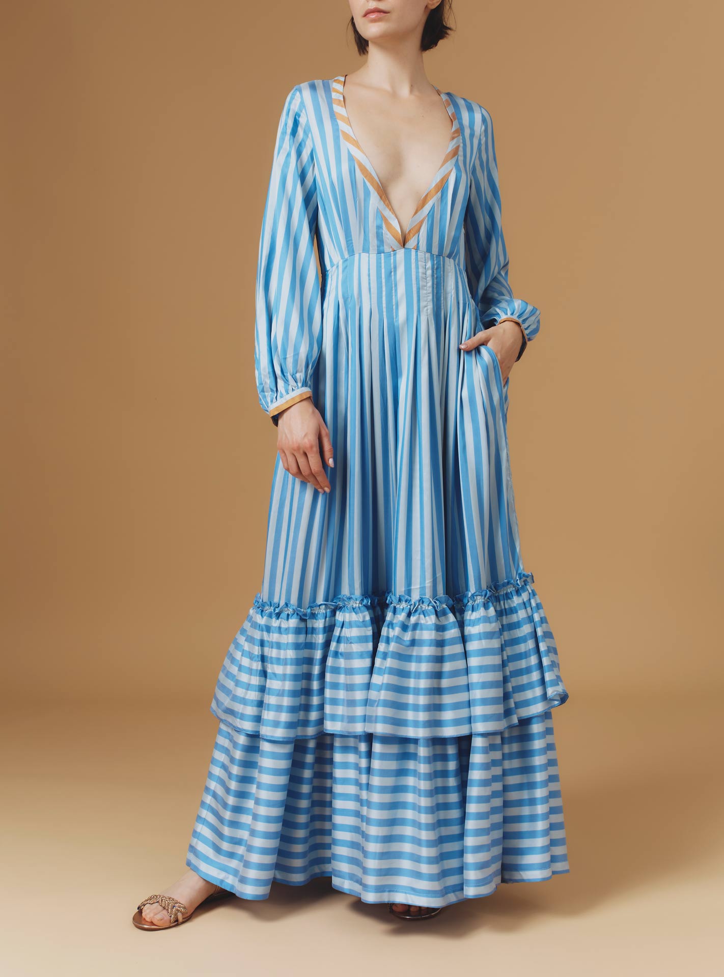 Zadig Long Dress - Bouboulina Stripes - Sapphire / Brandy