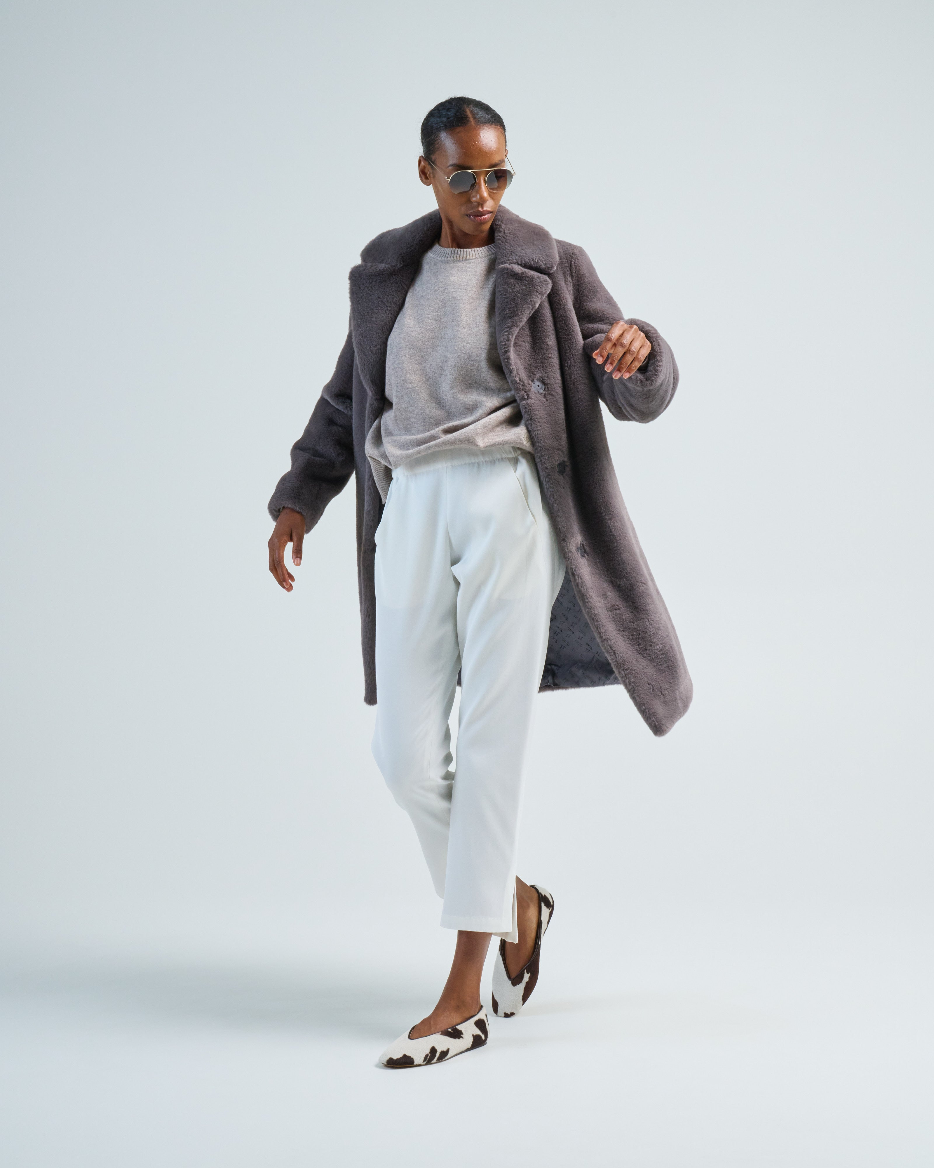 Herno Soft Faux Fur Long Coat Antrocite