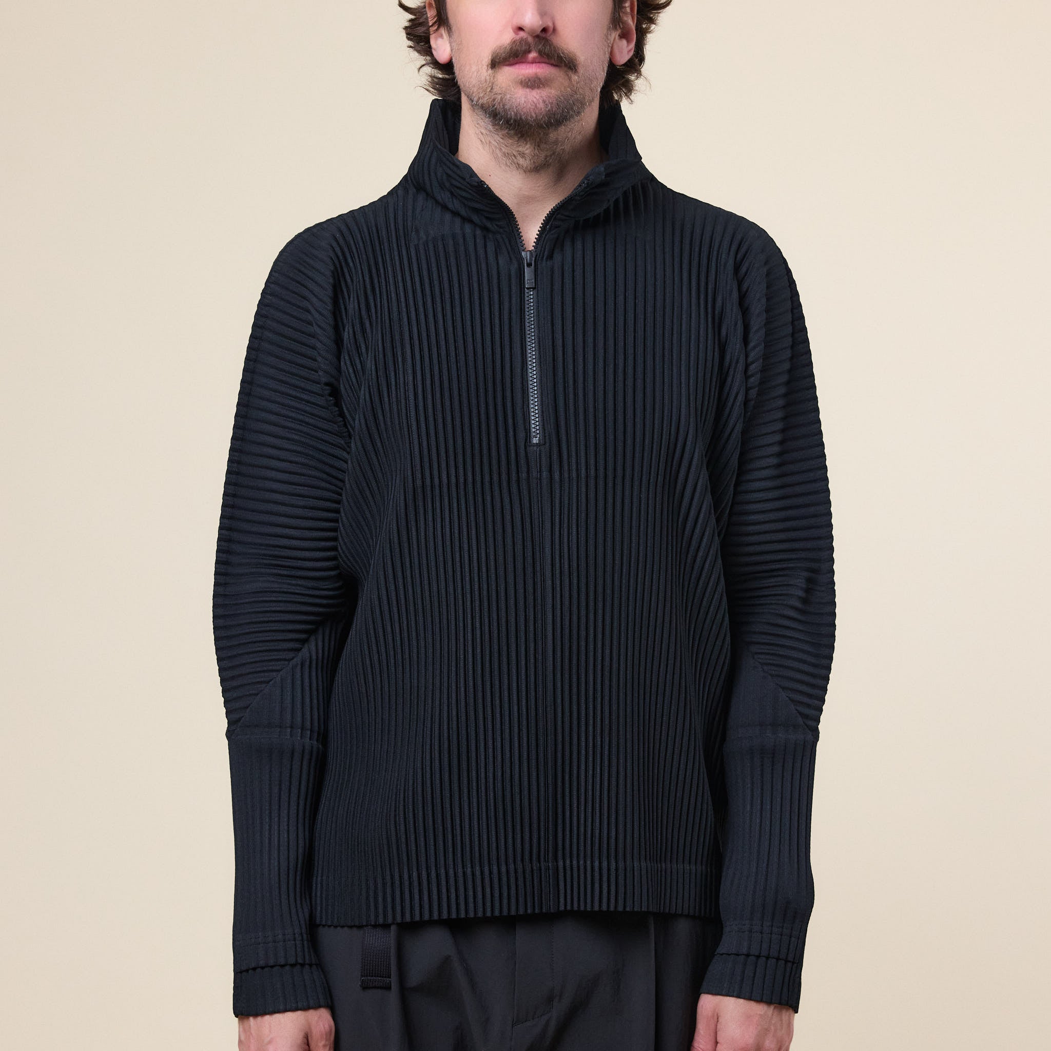 Homme Plissé Issey Miyake - Pleated Half Zip Top - Black | T.T.O.O