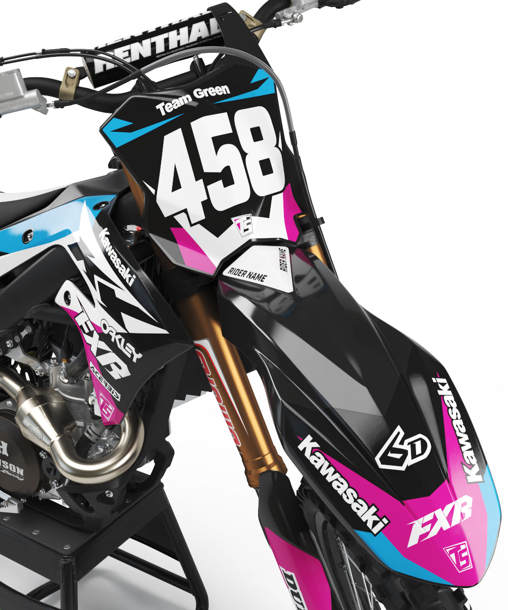 KAWASAKI GRIT GRAPHIC KIT - BLACK / BLUE / PINK – Throttle Syndicate