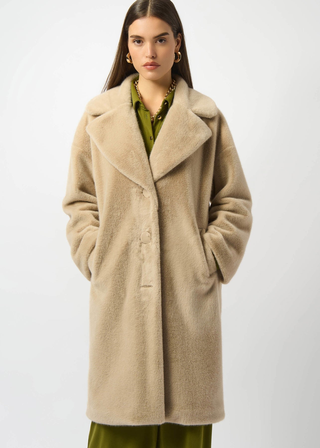 Joseph Ribkoff Faux Fur Notch lapel Coat in Almond – Toni Plus