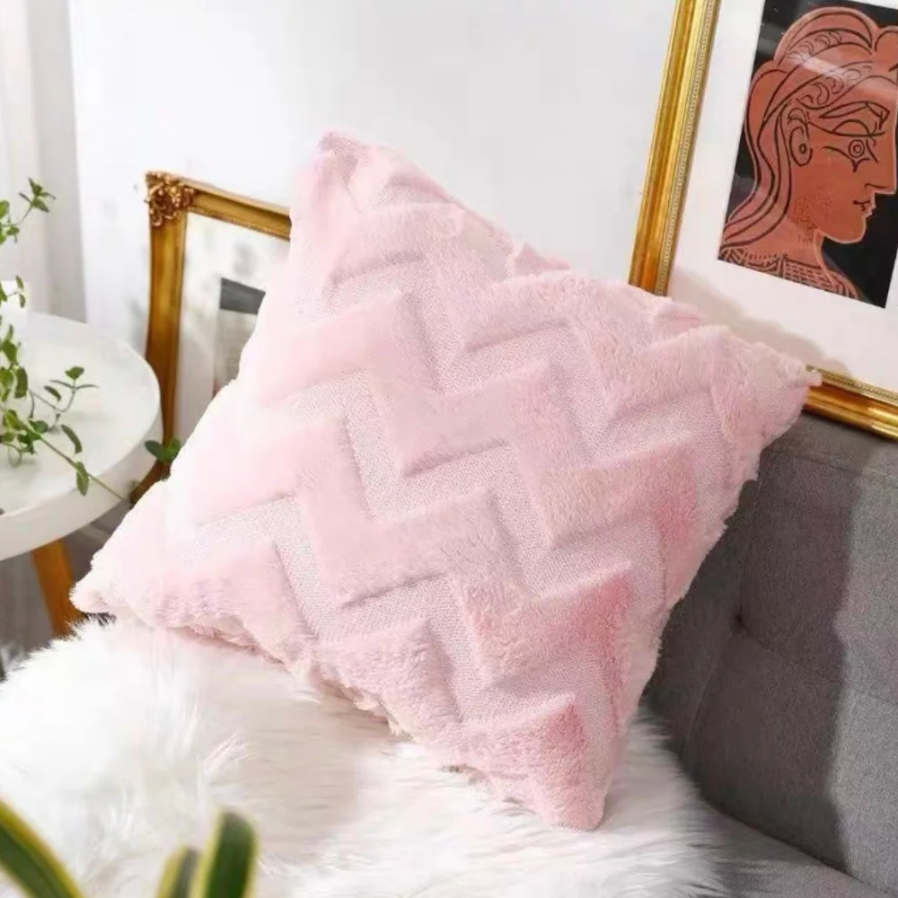 クッションカバー(ピンク) ふわふわ気持ちいい シェブロン柄 触り心地