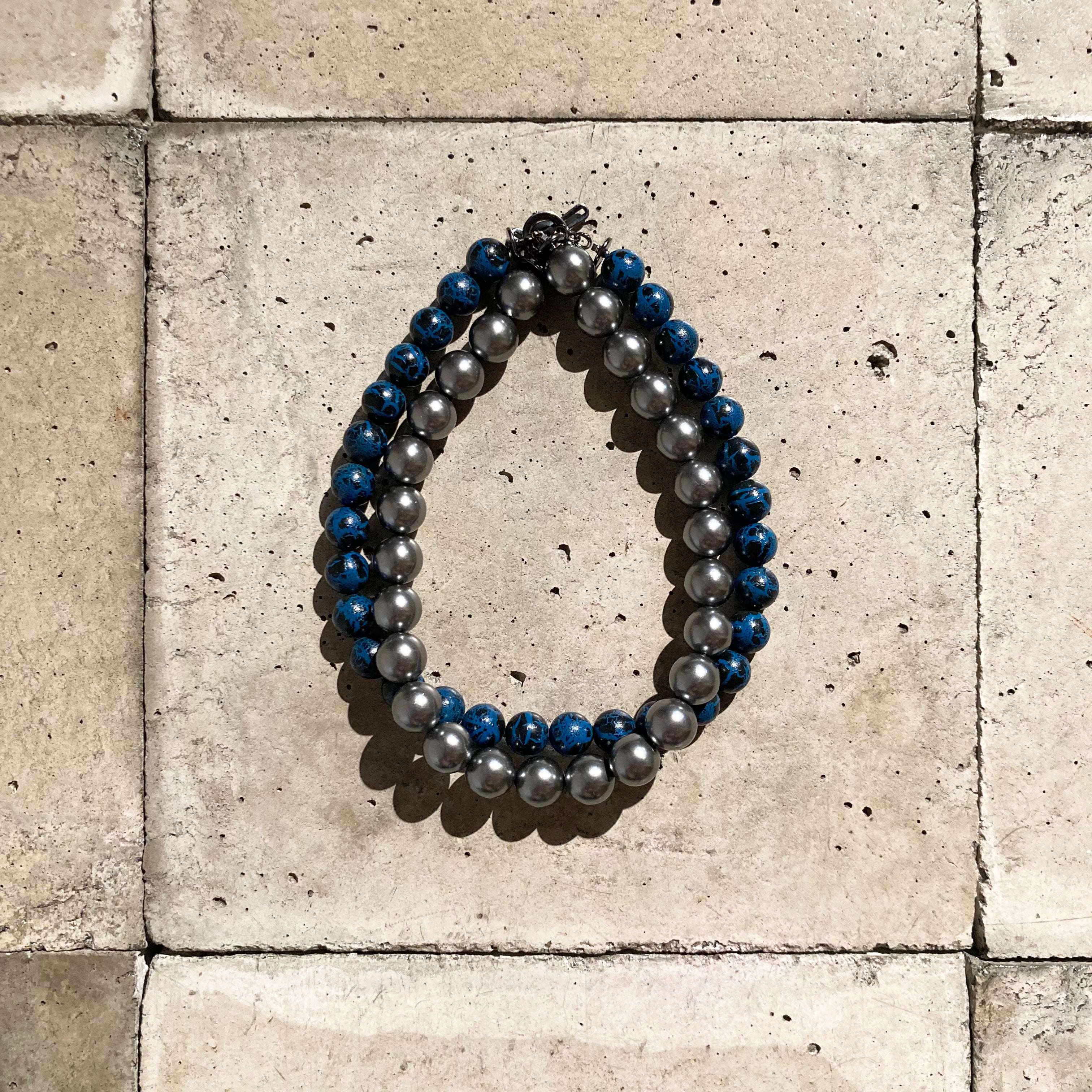 m's braque】DEADSTOCK BEADS SEPARABLE NECKLACE / Navy × Metallic