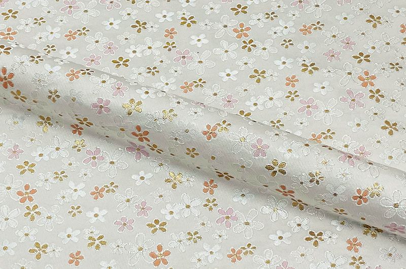 金襴 生地通販 淡雪桜 (白)柄生地販売なら都香庵
