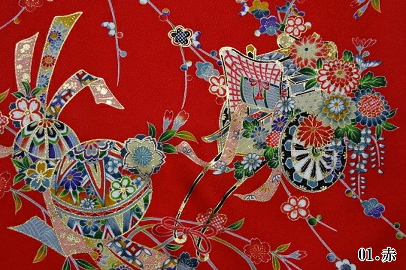 正絹の友禅販売 御所車に手毬柄の和柄生地の通販なら都香庵