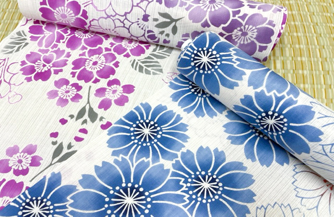 注染浴衣生地 綿麻 嵐山桜 生地販売なら都香庵