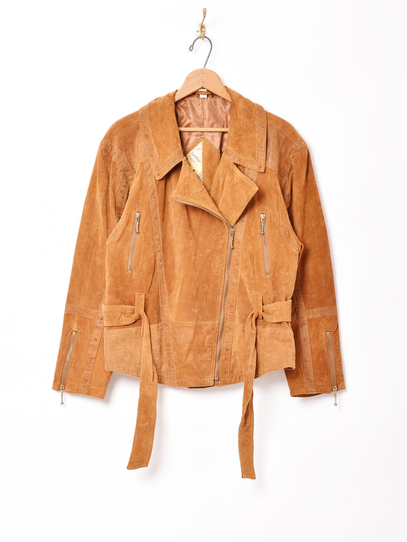 ピッグスエード デザインレザージャケット キャメル – 古着屋Top of